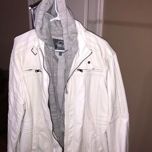 BKE men’s cream pleather jacket w/ detachable hood